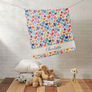 Heart Watercolor Colorful Cute Love Custom Name Baby Blanket