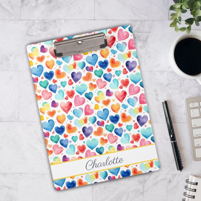 Heart Watercolor Colorful Cute Love Custom Name Clipboard (Creator Uploaded)