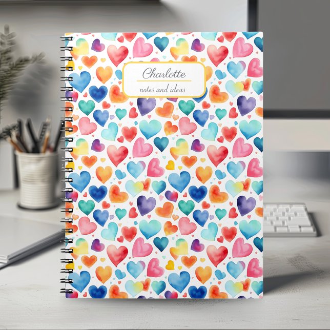 Heart Watercolor Colorful Cute Love Custom Name Notebook (Creator Uploaded)