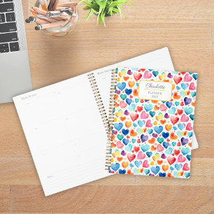 Heart Watercolor Colorful Cute Love Custom Name Planner