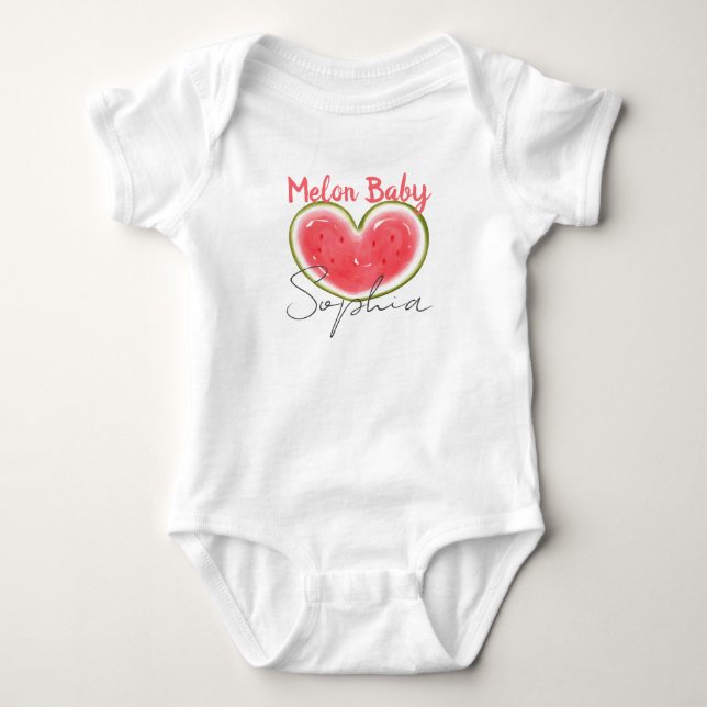 Heart Watermelon Baby Custom Name T-Shirt Bodysuit (Front)