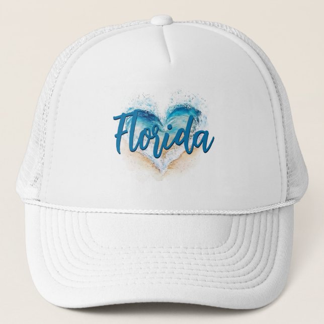 Heart Wave Florida Beach Trucker Hat (Front)