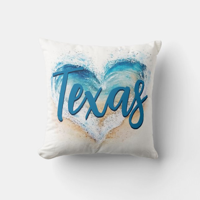 Heart Wave Texas Beach Throw Pillow (Front)
