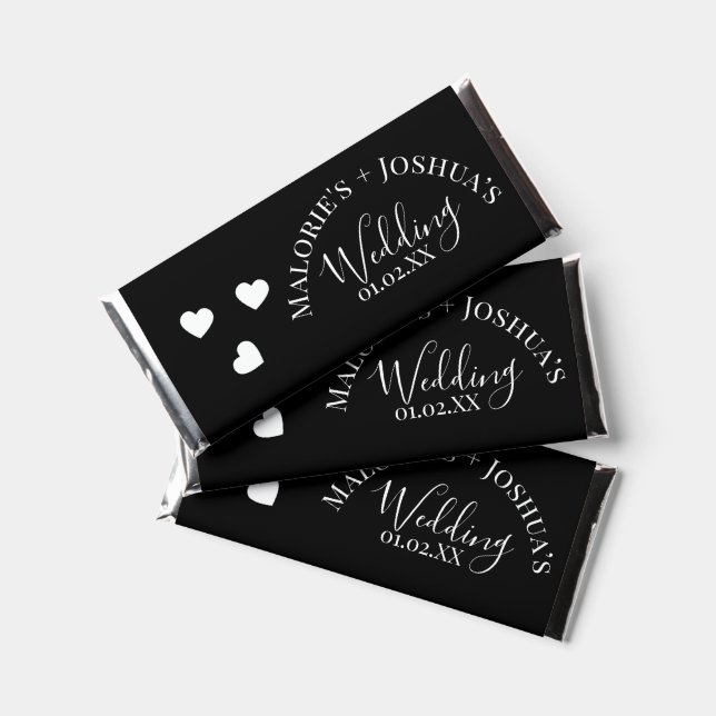 Heart Wedding Black and White Script Hershey Bar Favors (Front)