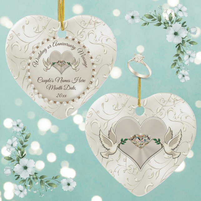 Heart, Wedding Christmas Ornaments Personalized (Personalized Wedding Gifts for Friends. Heart Shaped, Wedding Ornaments, Wedding Anniversary Present)