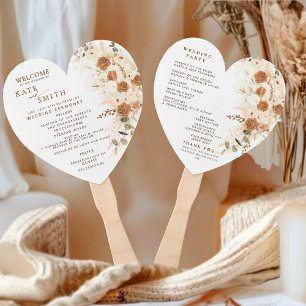 Heart Wedding Program Fan Rustic Floral Ceremony