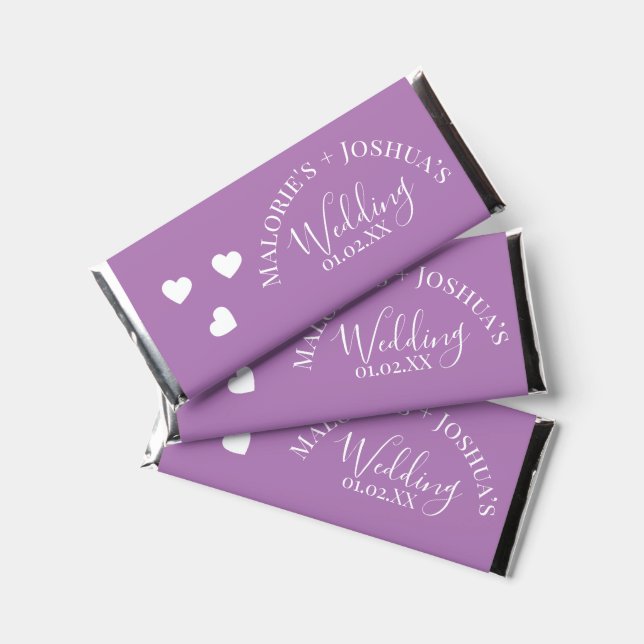 Heart Wedding Purple Script Hershey Bar Favors (Front)