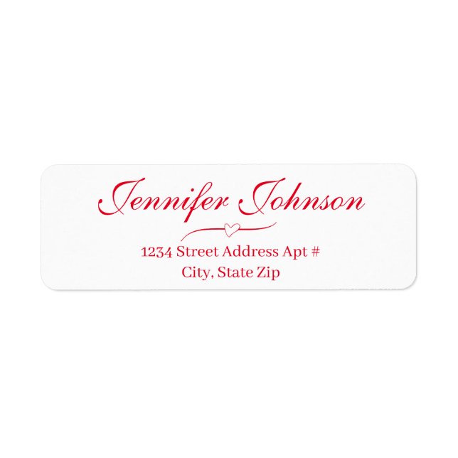 Heart Wedding Red Script Return Address Envelope Label (Front)