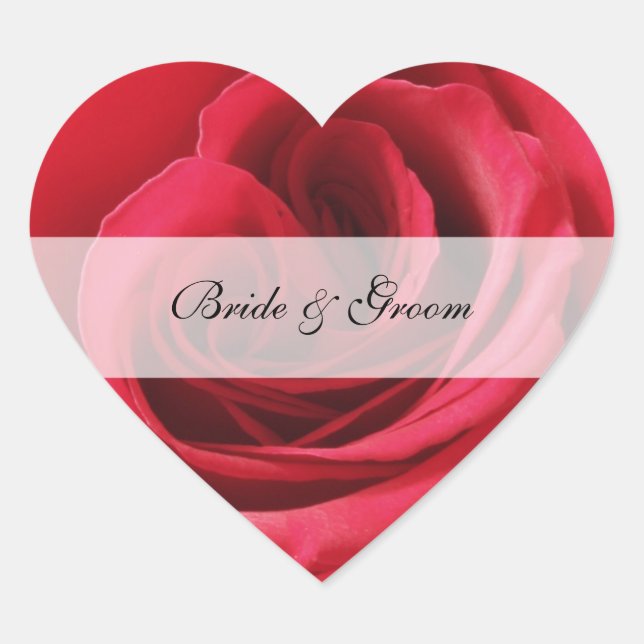 Heart Wedding Sticker with Red Rose (Front)