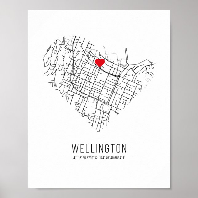 Heart Wellington City Map (New Zealand) Poster (Front)