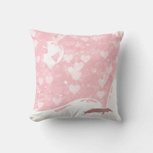 Heart Whale Planet Earth Ocean Stars Water Pink Throw Pillow