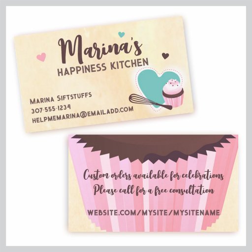 Customizable baking cupcake whisk heart business card black
