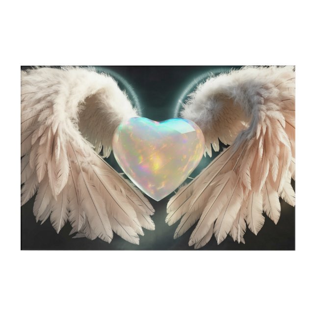 *~*  Heart White Angel Wings AP78 Opal  Acrylic Print (Front)