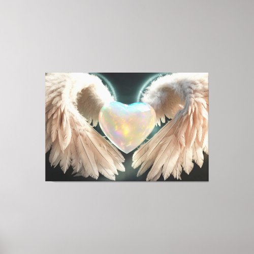  Heart White Angel Wings AP78 Opal  Canvas Print