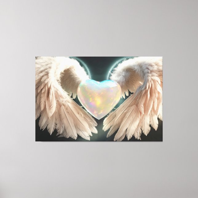 *~*  Heart White Angel Wings AP78 Opal  Canvas Print (Front)