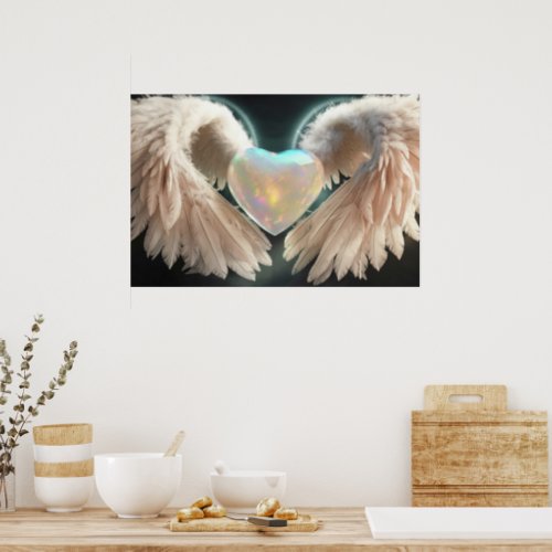   Heart White Angel Wings AP78 Opal Poster