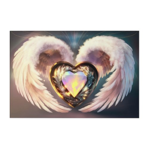  Heart White Angel Wings AP78 Opal Topaz Acrylic Print