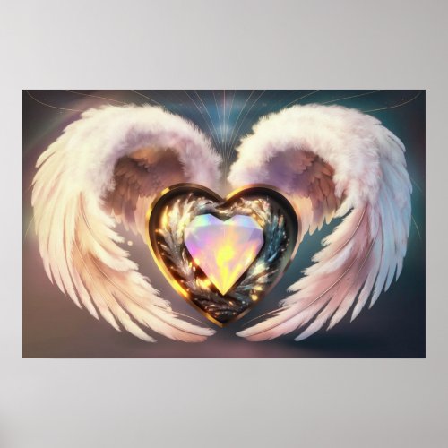  Heart White Angel Wings AP78 Opal Topaz Poster