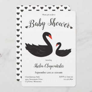 Heart White Black Swan Bird Animal Baby Shower Invitation