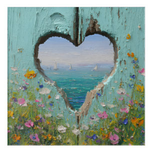 Heart Window Coastal Wildflower Sailboat Painting Acrylic Print