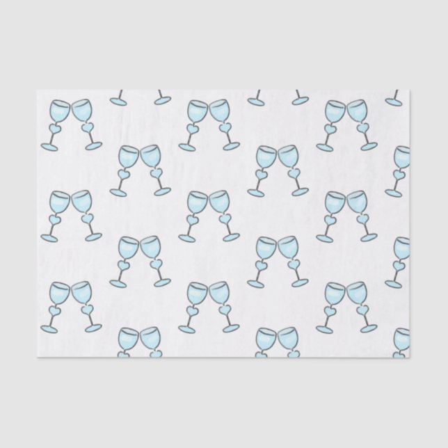 Heart Wine Glasses Blue Whimsical Wedding Tissue Paper (Front)