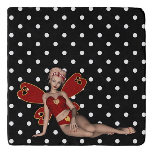 Heart Wing Fairy in Red Polkadots Trivet