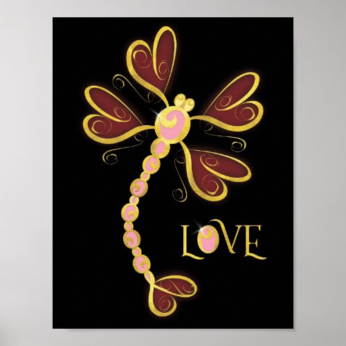 Heart_winged Dragonfly Love gold pretty design Poster