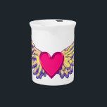 heart Wings Beverage Pitcher<br><div class="desc">Pop design of heart with wings, pink heart with angel wings. Fun love design. Let your heart fly and find true love. May your spirit enjoy freedom.</div>