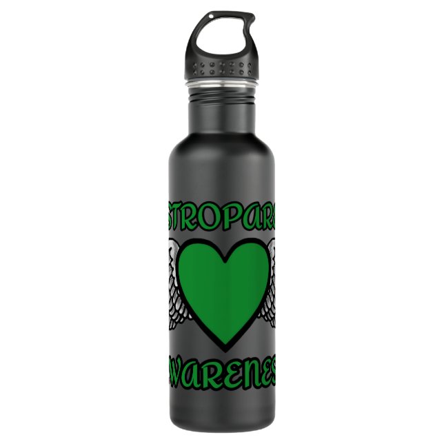 Heart/Wings...Gastroparesis Stainless Steel Water Bottle (Front)