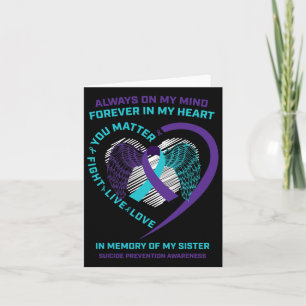 Heart Wings In Memory Of Sister Suicide Awareness  Card