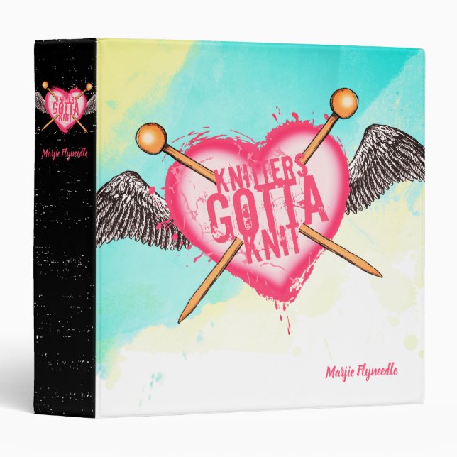 Heart wings knitting needles crafts pattern binder (Front/Spine)