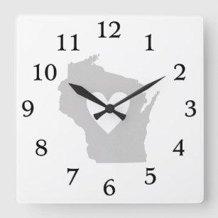 Heart Wisconsin state silhouette Square Wall Clock