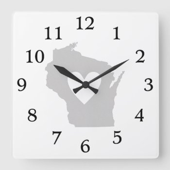 Heart Wisconsin State Silhouette Square Wall Clock by PNGDesign at Zazzle
