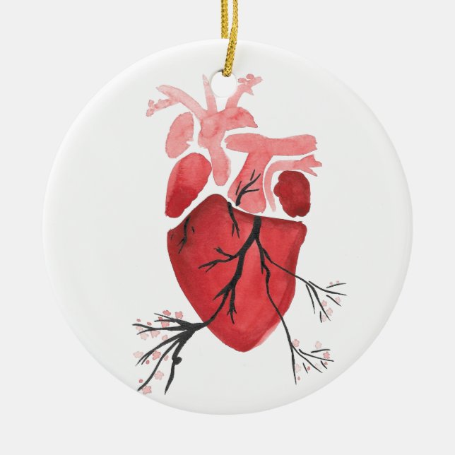 Heart With Branches Ceramic Ornament (Front)