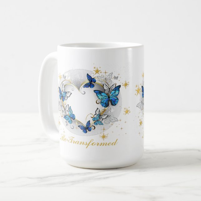 Heart with Butterflies Morpho Coffee Mug (Front Left)