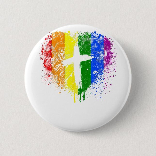 Heart with cross, Gay Pride, Christian religious  Button (Front)