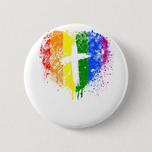 Heart with cross, Gay Pride, Christian religious  Button