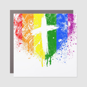Heart with cross, Gay Pride, Christian religious Car Magnet