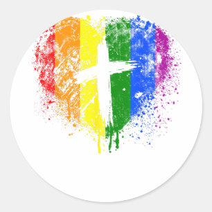 Heart with cross, Gay Pride, Christian religious Classic Round Sticker