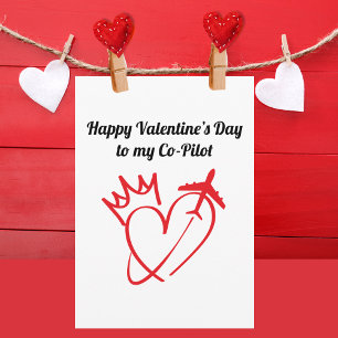 Heart with crown & airplane flying,simple, modern card