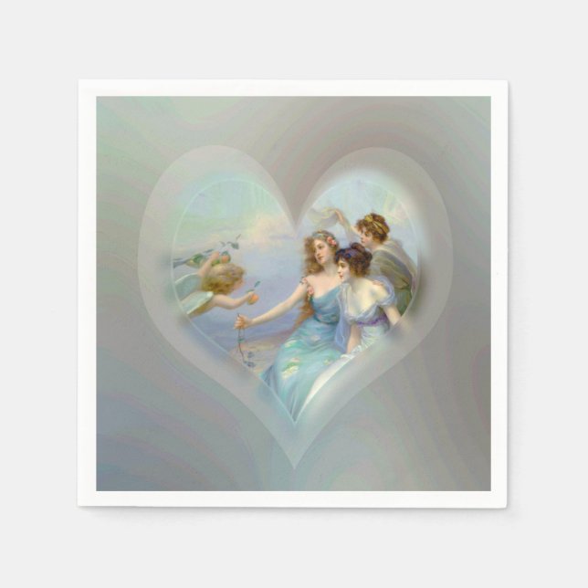 Heart with Cupid and Ladies Paper Napkins (Front)