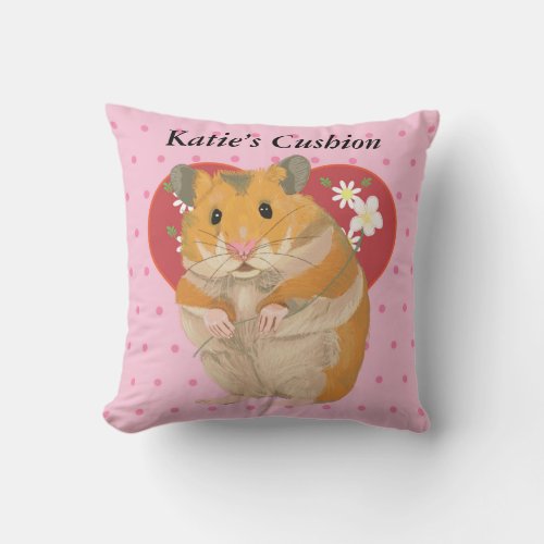 Heart with Daisies and Pink Dots Hamster Throw Pillow