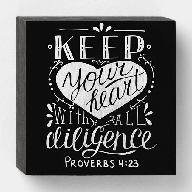 Heart with Diligence Square Wooden Sign  (Front Horizontal)