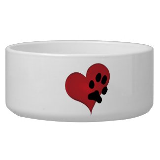 Heart with Dog Paw Print Ceramic Food Bowl
