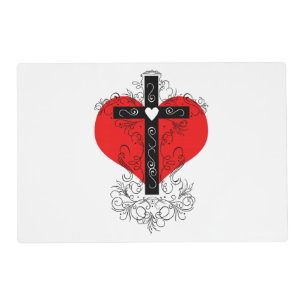 Heart with flourish cross placemat