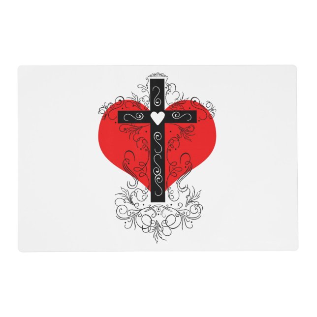 Heart with flourish cross placemat (Front)