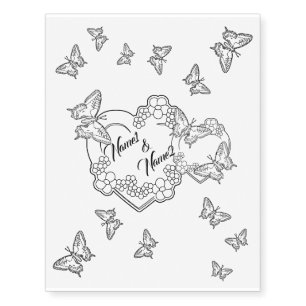 Heart with Flowers and butterflies- Personalize it Temporary Tattoos