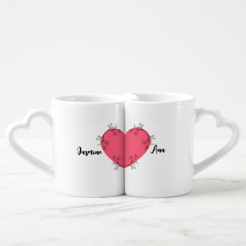 Heart with flowers for newlyweds or couples coffee mug set