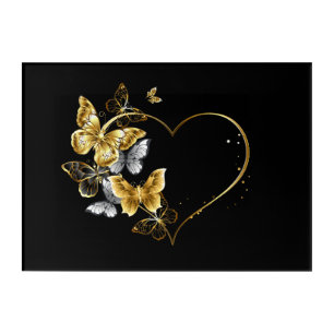 Heart with Golden Butterflies Acrylic Print