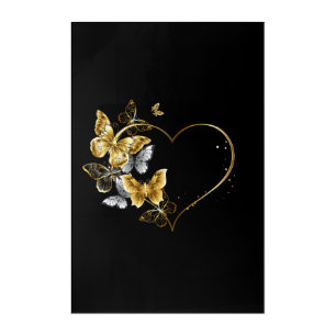 Heart with Golden Butterflies Acrylic Print